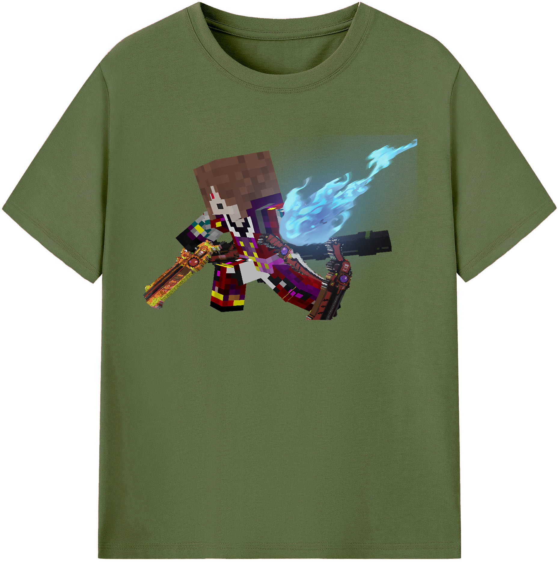 （画像用） マインクラフト ブロックの世界 Minecraft MC Block world 綿100％半袖Tシャツ（フロントプリント）
